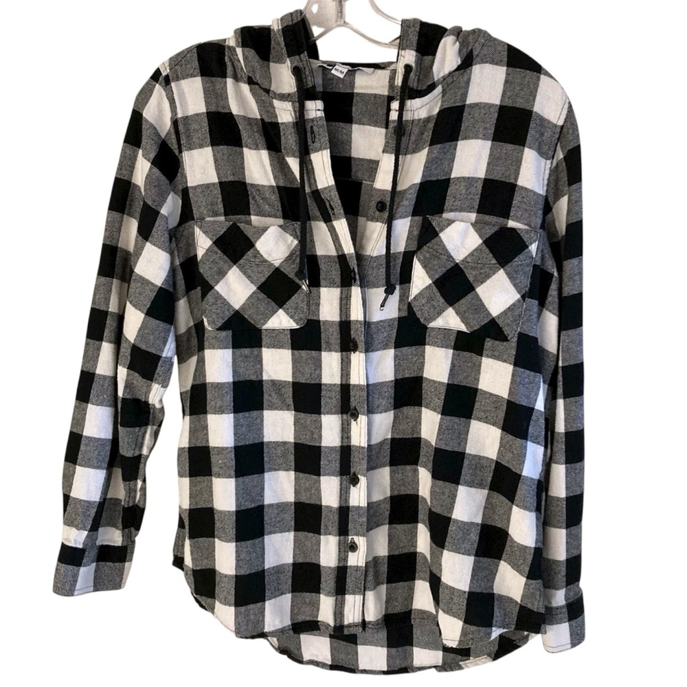 MyStyle | Black and White Plaid Button-Up Hoodie